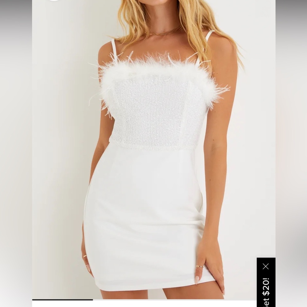 New With Tags White Feather Mini Dress